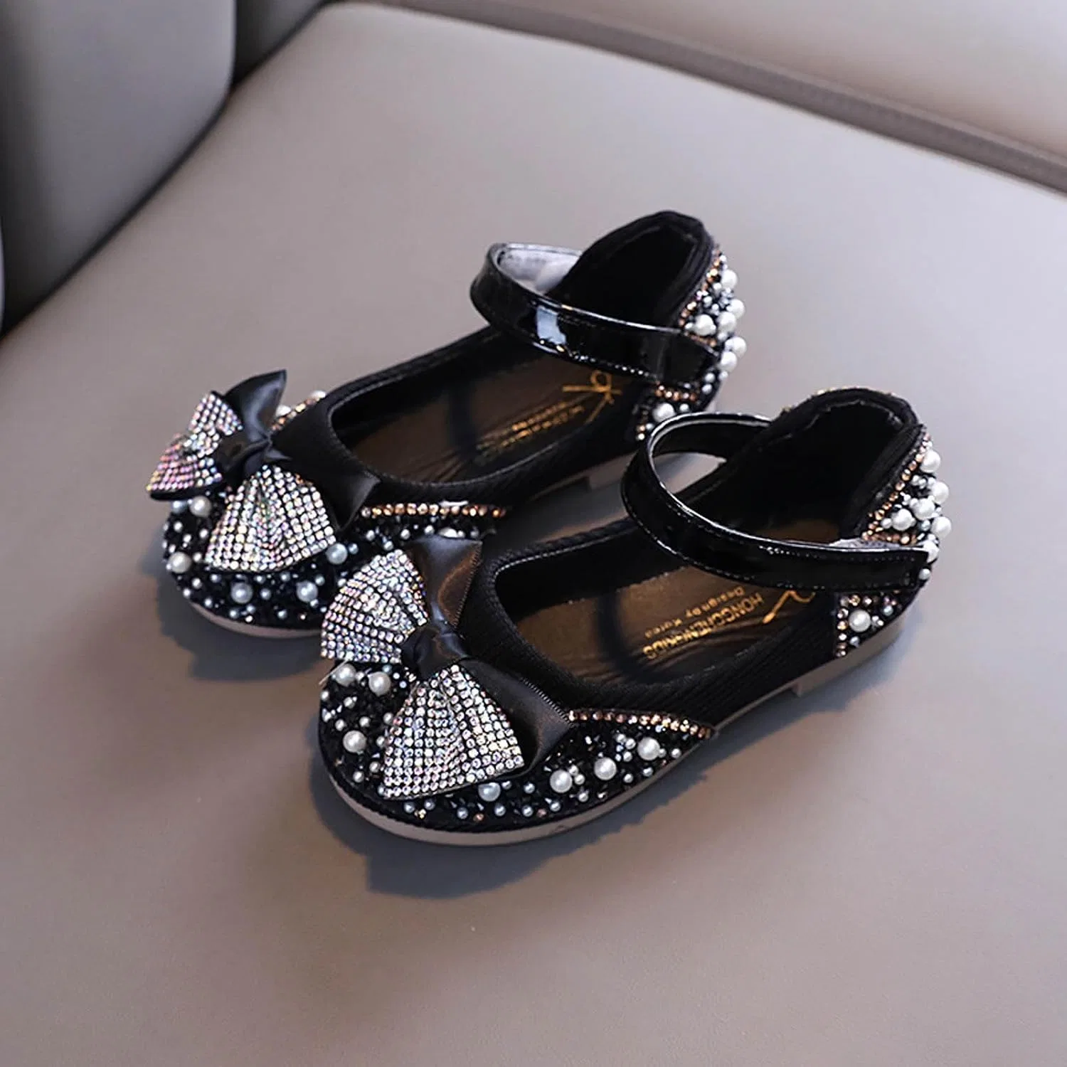 Детские туфли-балетки для девочек с принтом Mary Janes, Black — фото 3