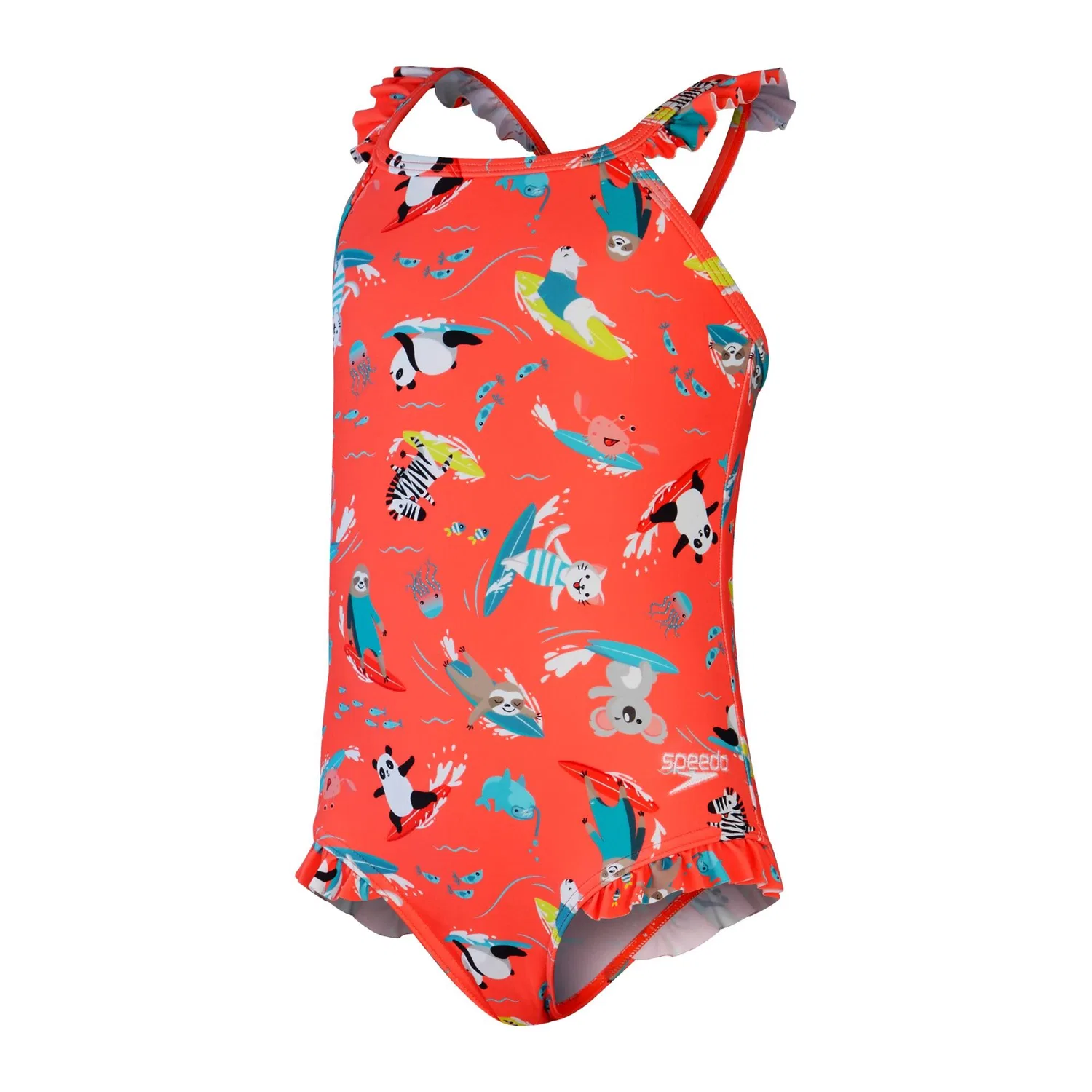 Детский слитный купальник с принтом Digital Frill Thinstrap Speedo, Orange