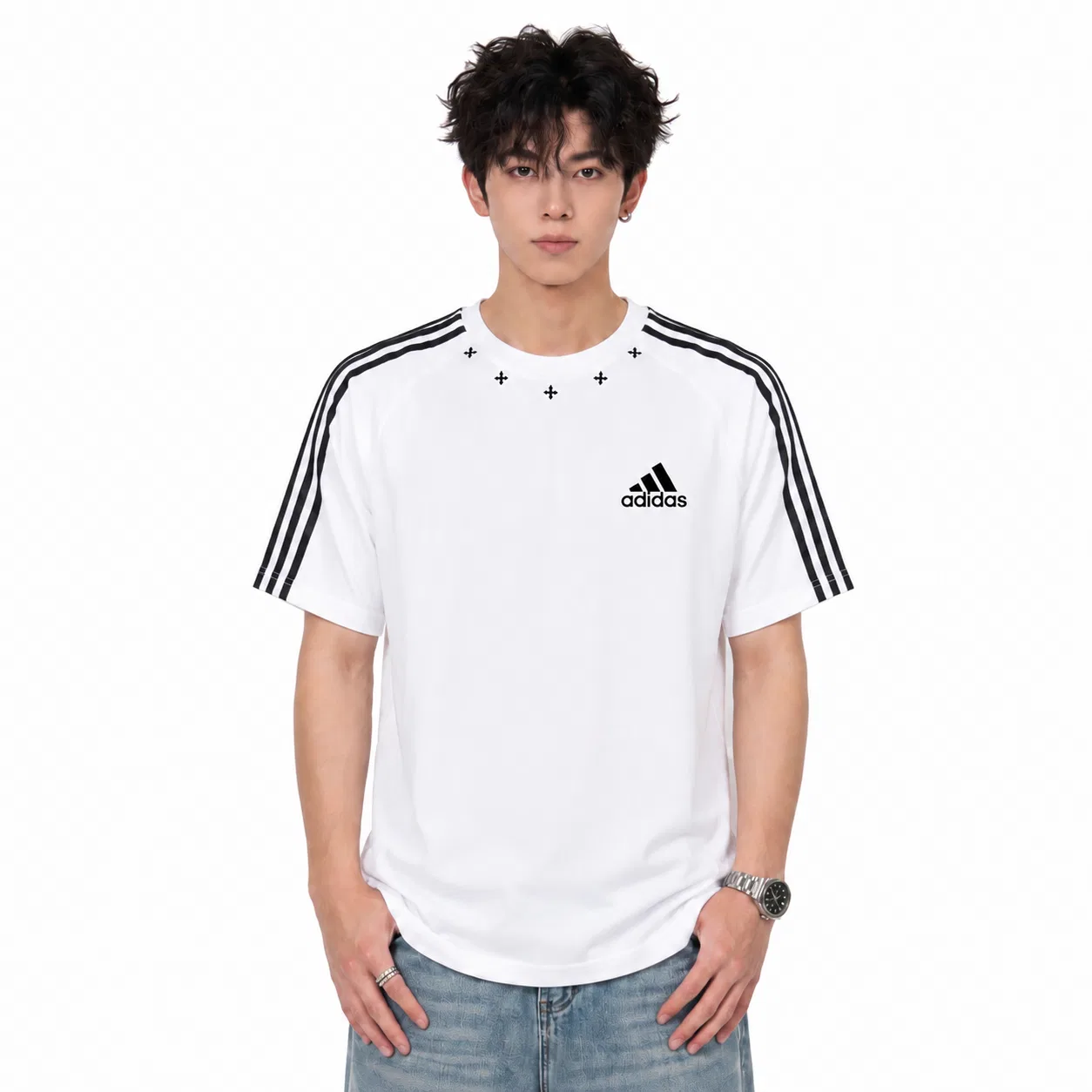 Футболка унисекс с круглым вырезом, прямого кроя, ESSENTIALS, Adidas, White — фото 4