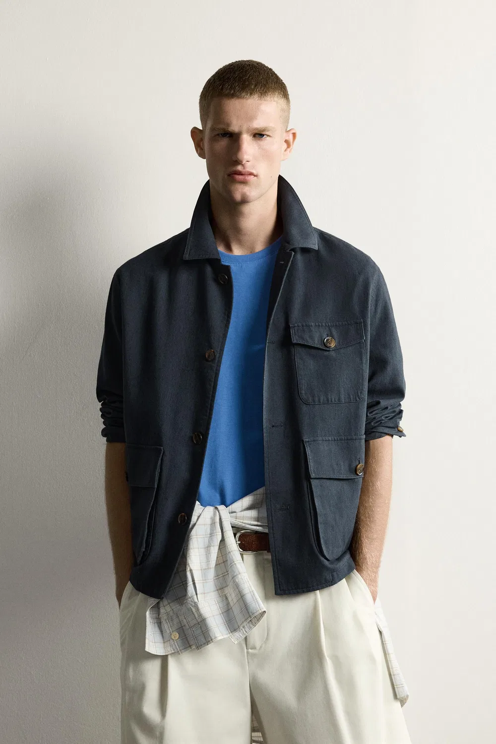 Рубашка свободного кроя с карманами. ZARA, Grey/Blue — фото 2