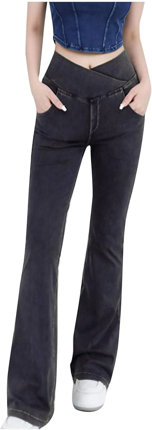 

NATHGAM женские джинсы flare high waisted slim fit v-crossover bell bottom