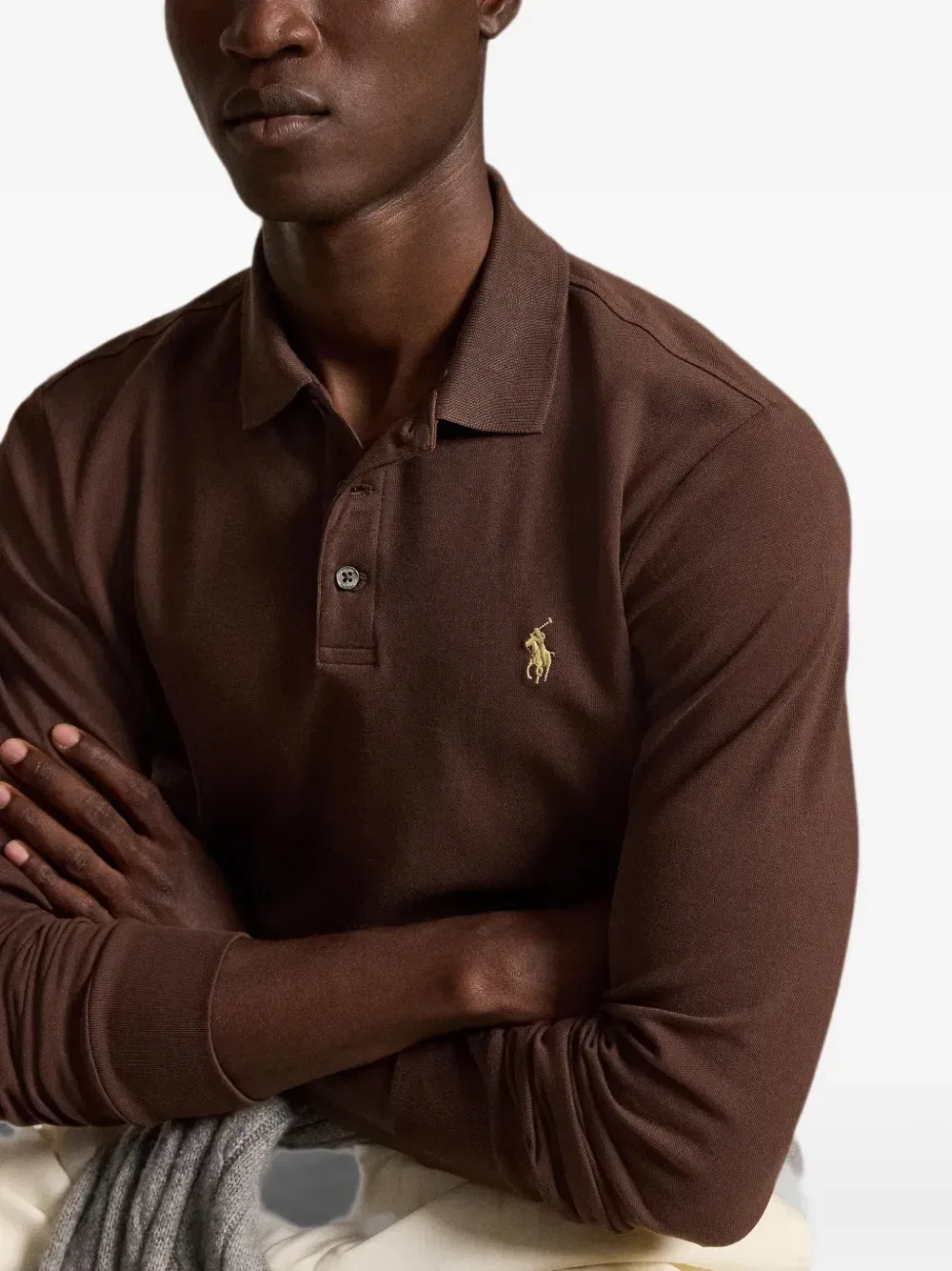 Трикотажная футболка-поло индивидуального кроя Custom slim fit Polo Ralph Lauren, коричневый — фото 4