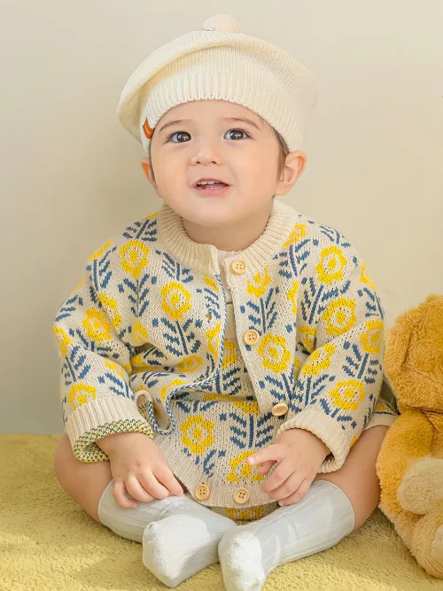 Детский кардиган с цветочным принтом BABYBLEE, Yellow — фото 3