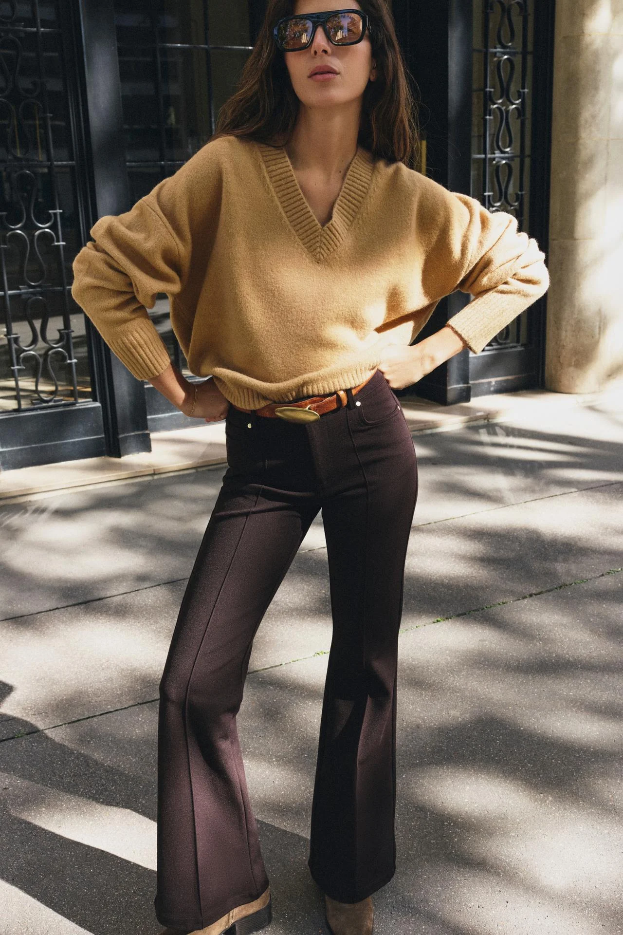 Брюки Zara клеш, коричневый — фото 3