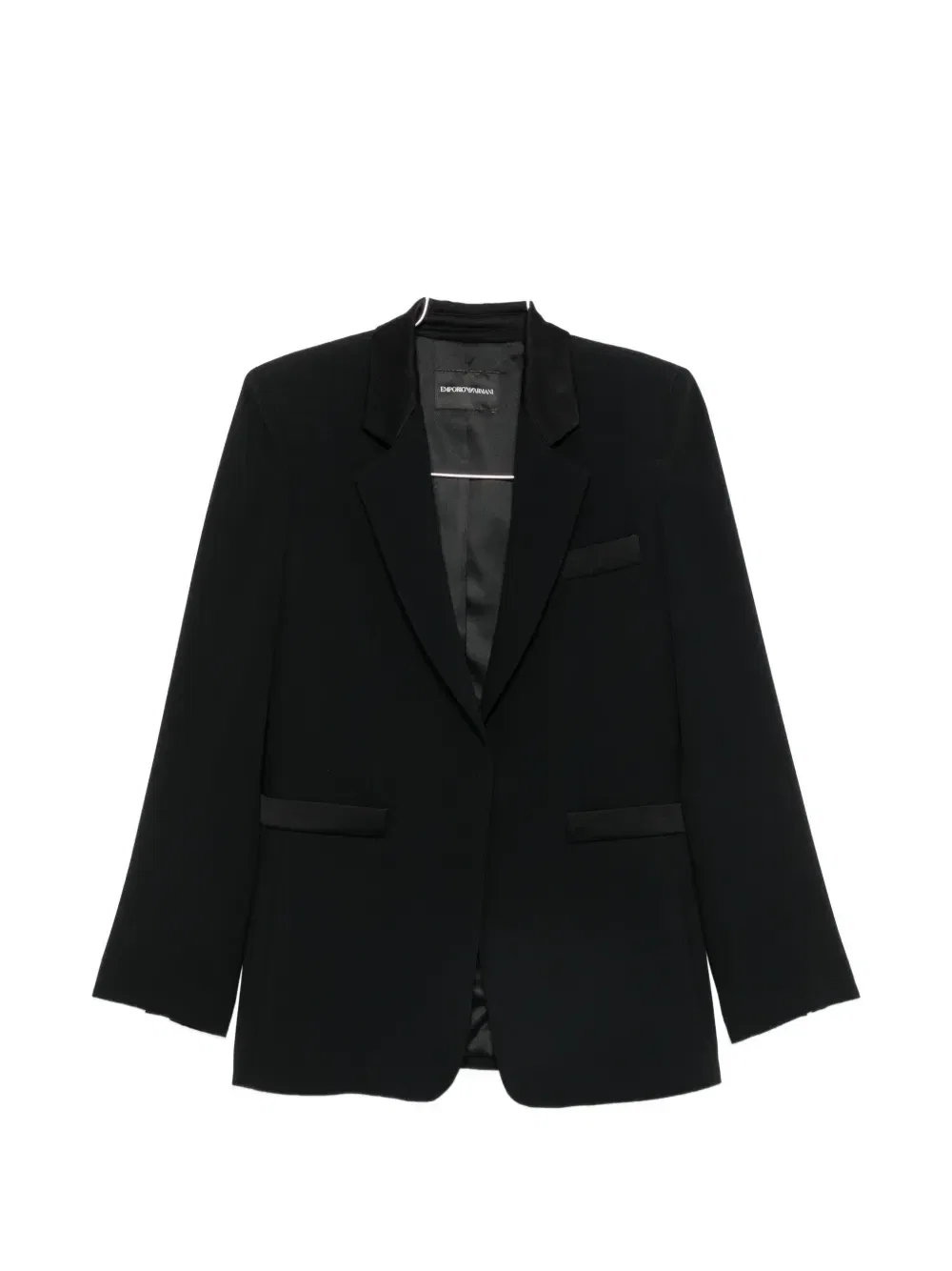 Однобортный блейзер с атласной делкой Emporio Armani, черный