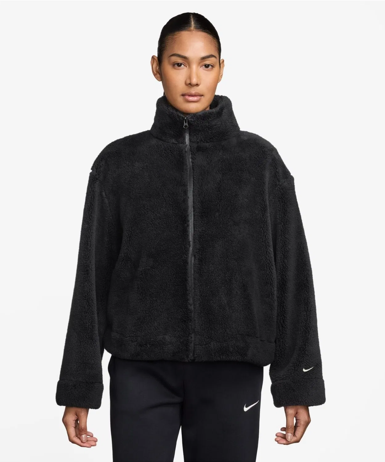 Женская куртка из флиса с молнией, модель NSW Essential Sherpa NIKE, Black