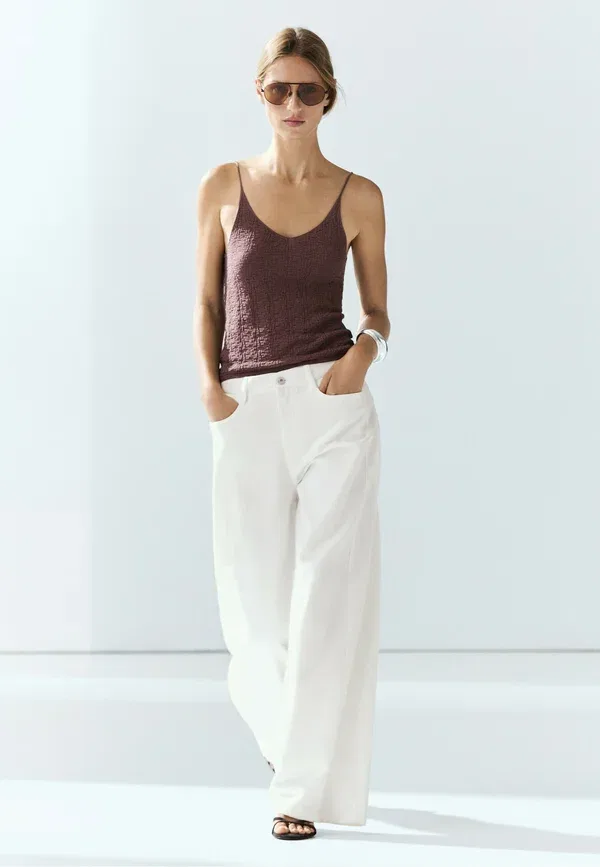 Джинсы деним Flowy wide-leg jeans Massimo Dutti, белый — фото 2