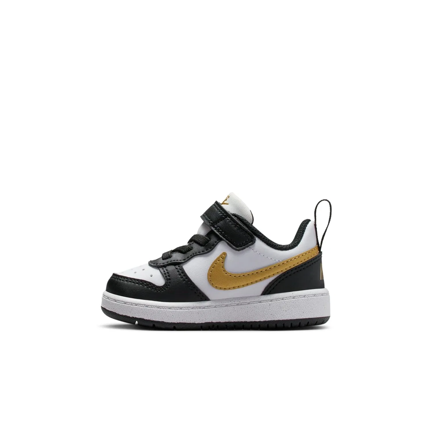 Детский кроссовок для мальчиков с длинным шнурком NIKE Court Borough Low Recraft NIKE, Black Metallic Gold Black White — фото 3