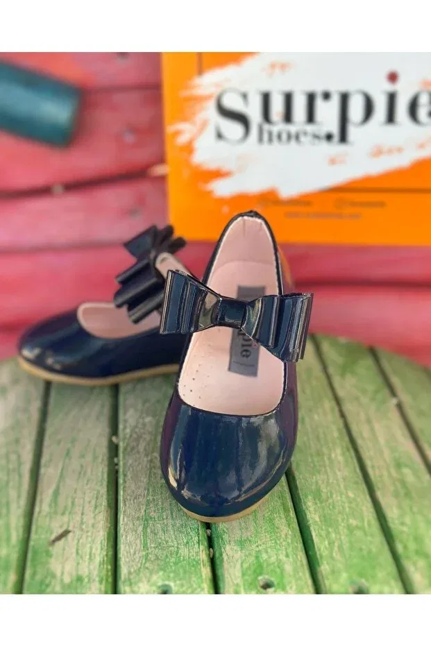 Детские балетки для девочек с бантом Surpie Shoes, Navy Blue