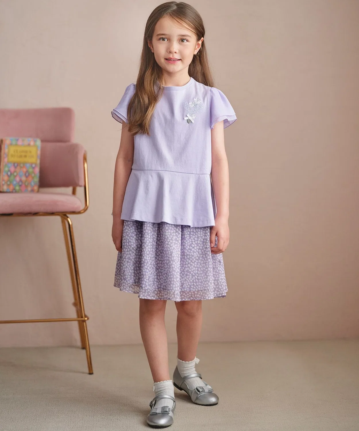 Детская футболка с цветочной брошью Kumikyoku KIDS, Ivory — фото 2