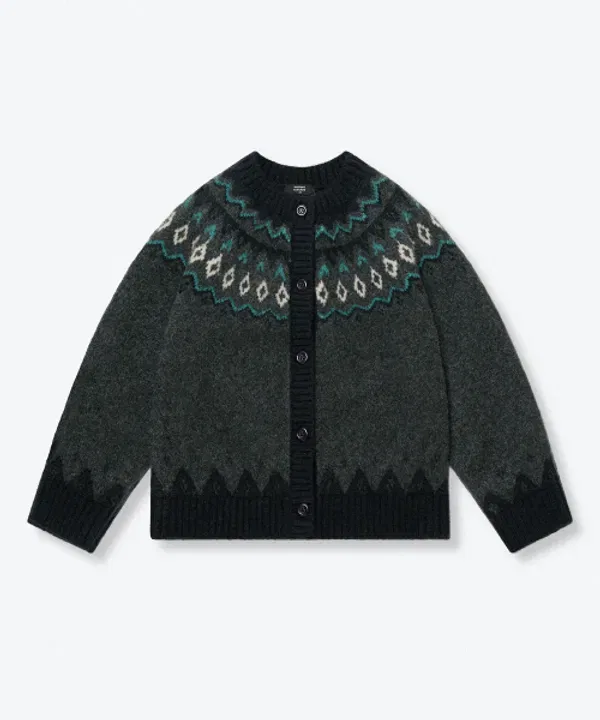 Кардиган с круглым вырезом, Fair Isle, Musinsa Standard Kids, серый уголь — фото 3