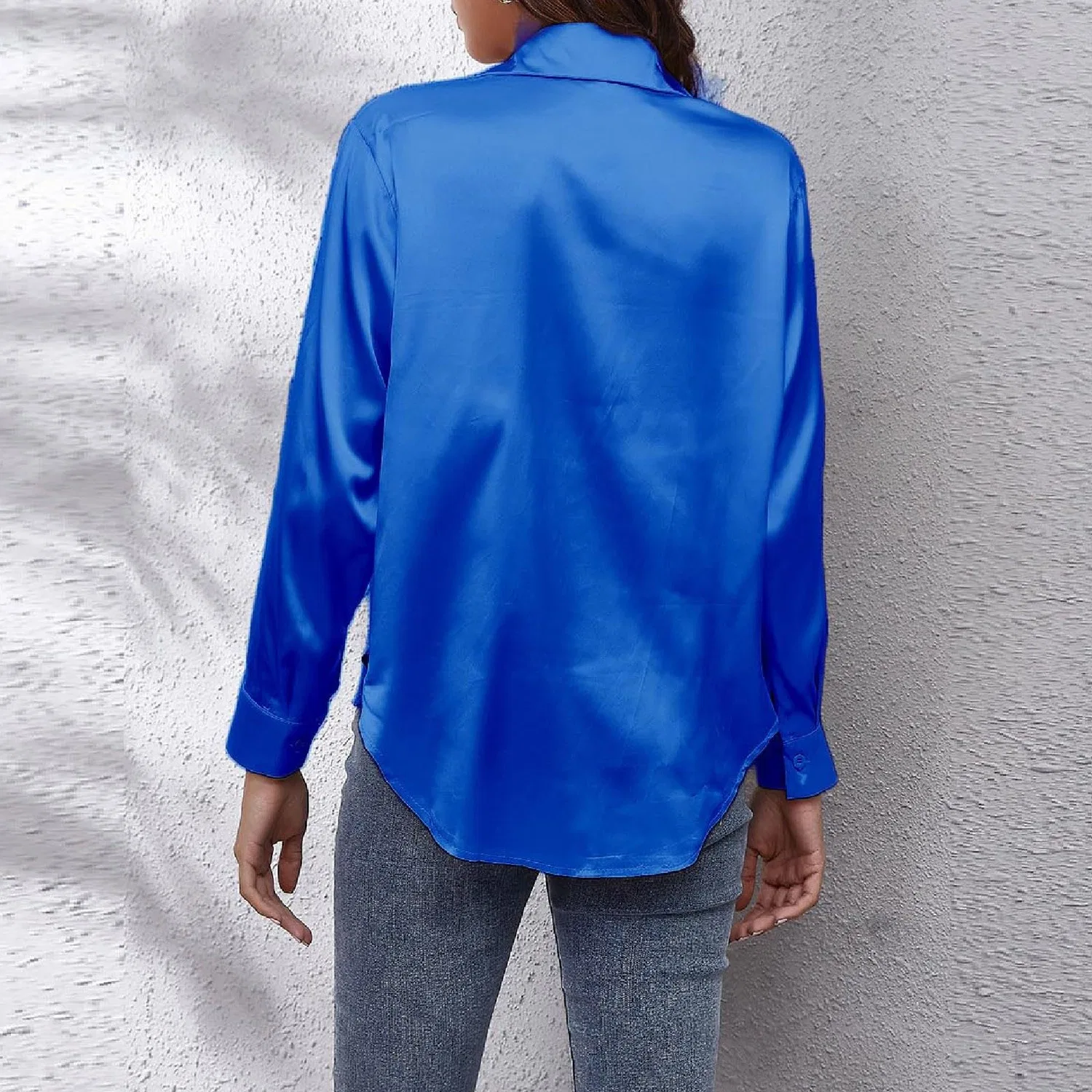 Женская блузка с длинным рукавом из атласа Royal Blue, 01#blue — фото 4