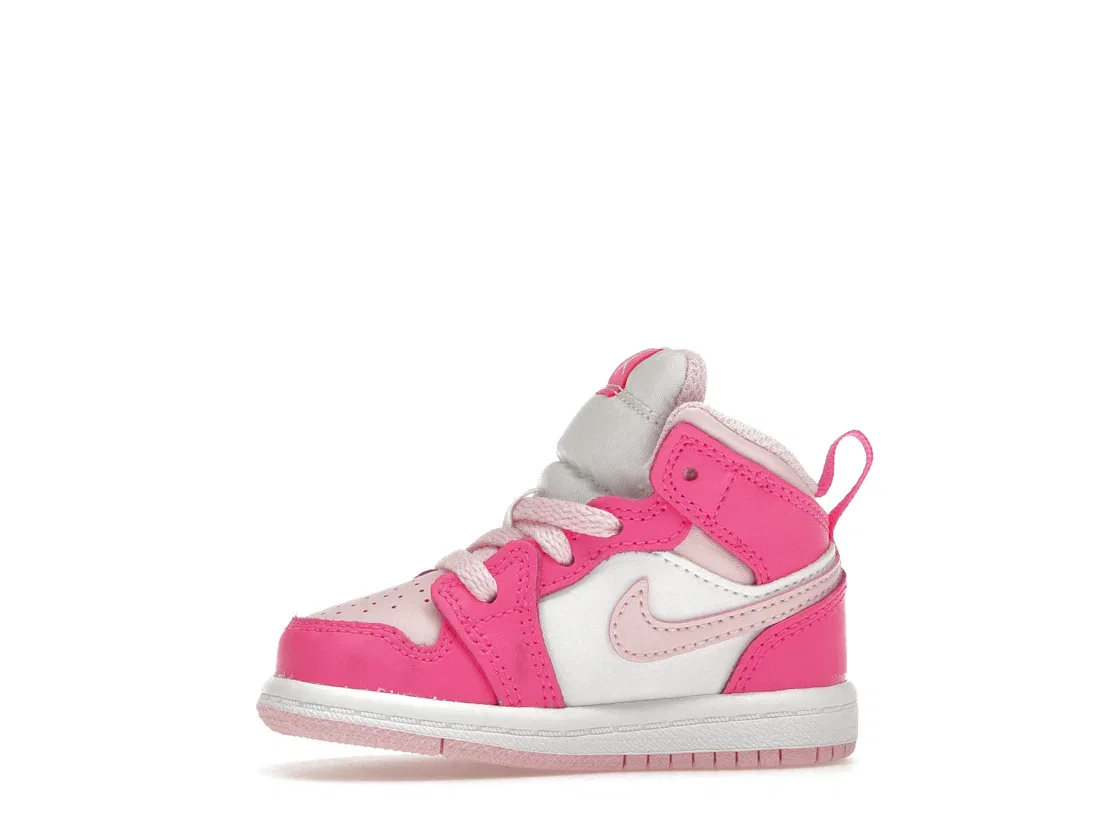 Детские кроссовки с высоким верхом Jordan 1 Mid, White/Medium Soft Pink/Fierce Pink — фото 3