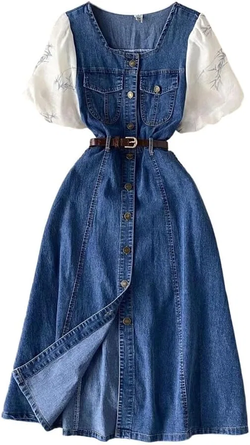 Женское джинсовое платье-рубашка свободного кроя, Blue