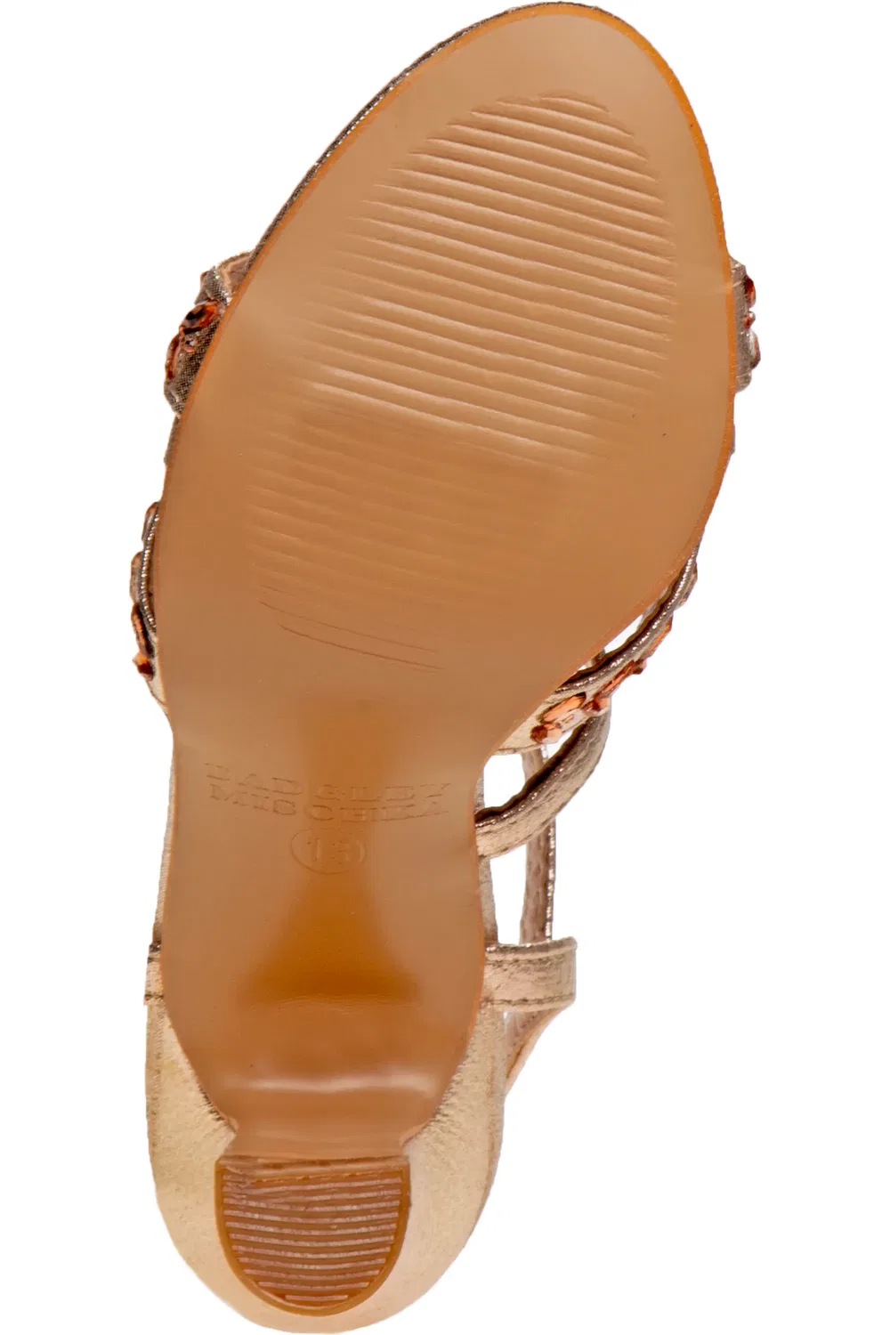 Сандалии детские на каблуке со стразами Badgley Mischka, Rose Gold — фото 3