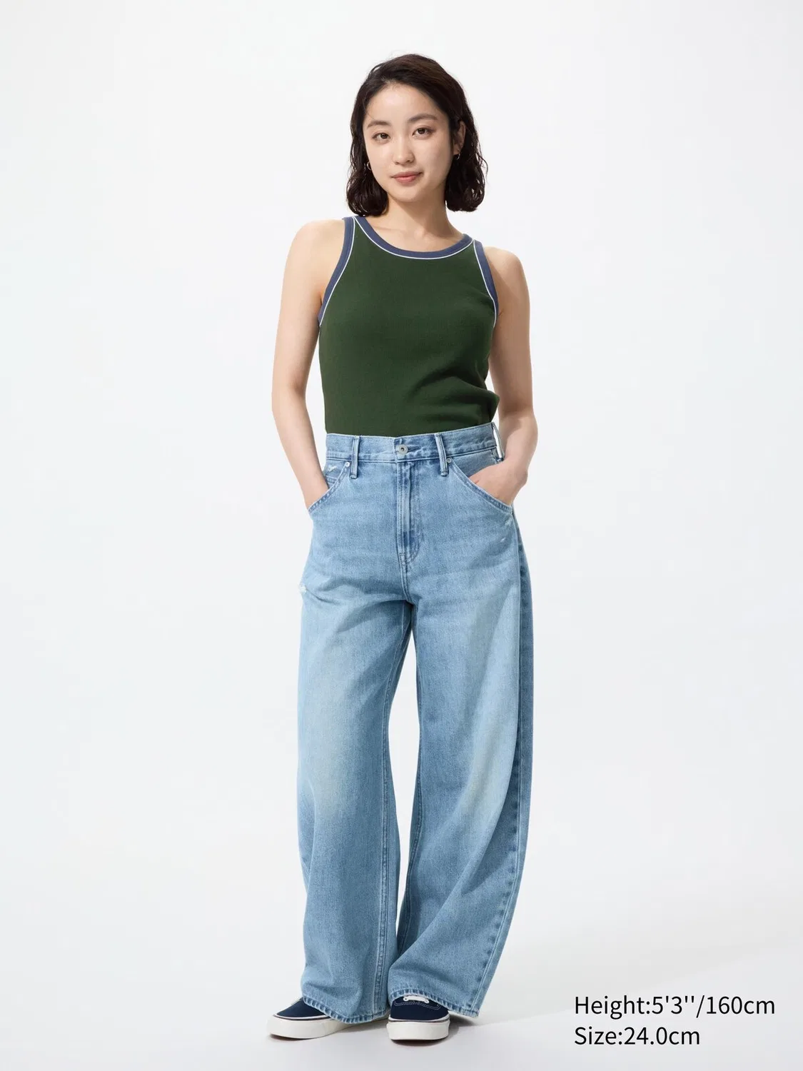 Джинсы Uniqlo, свободные широкие штанины, укороченная длина 70 см, синий