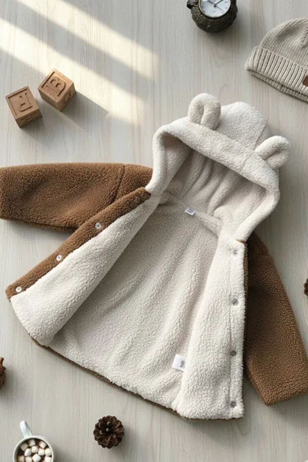 Детское пальто для девочек с капюшоном Babyilay, Brown — фото 4