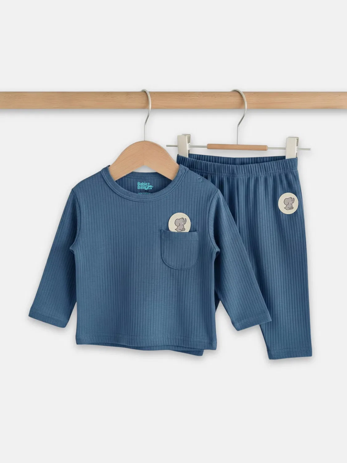 Комплект из хлопка с длинным рукавом Babies Basic, синий — фото 4