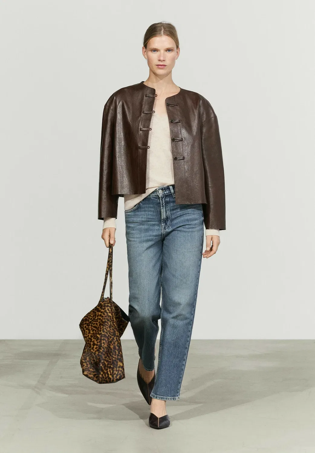 Кожаная куртка Massimo Dutti, Dark Brown — фото 2
