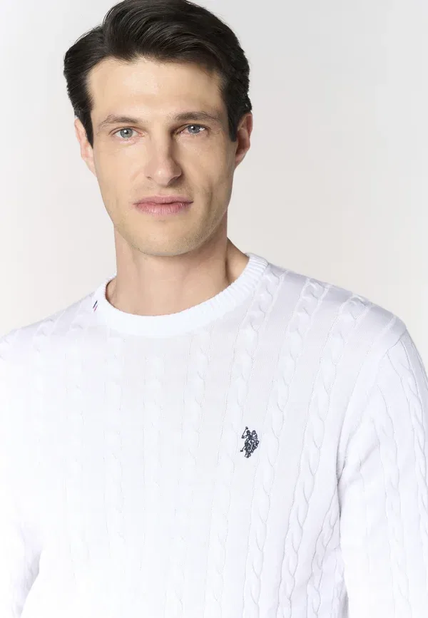Джемпер с кабельной вязкой Jumper U.S. Polo Assn., Bianco, белый — фото 4