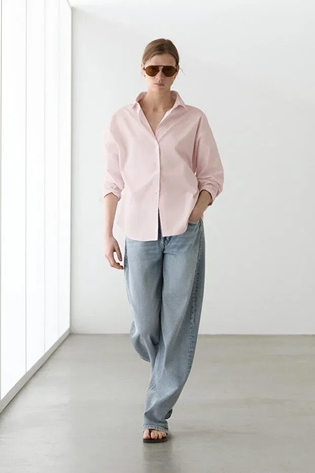 Женская рубашка из поплина с длинным рукавом Massimo Dutti, Pink