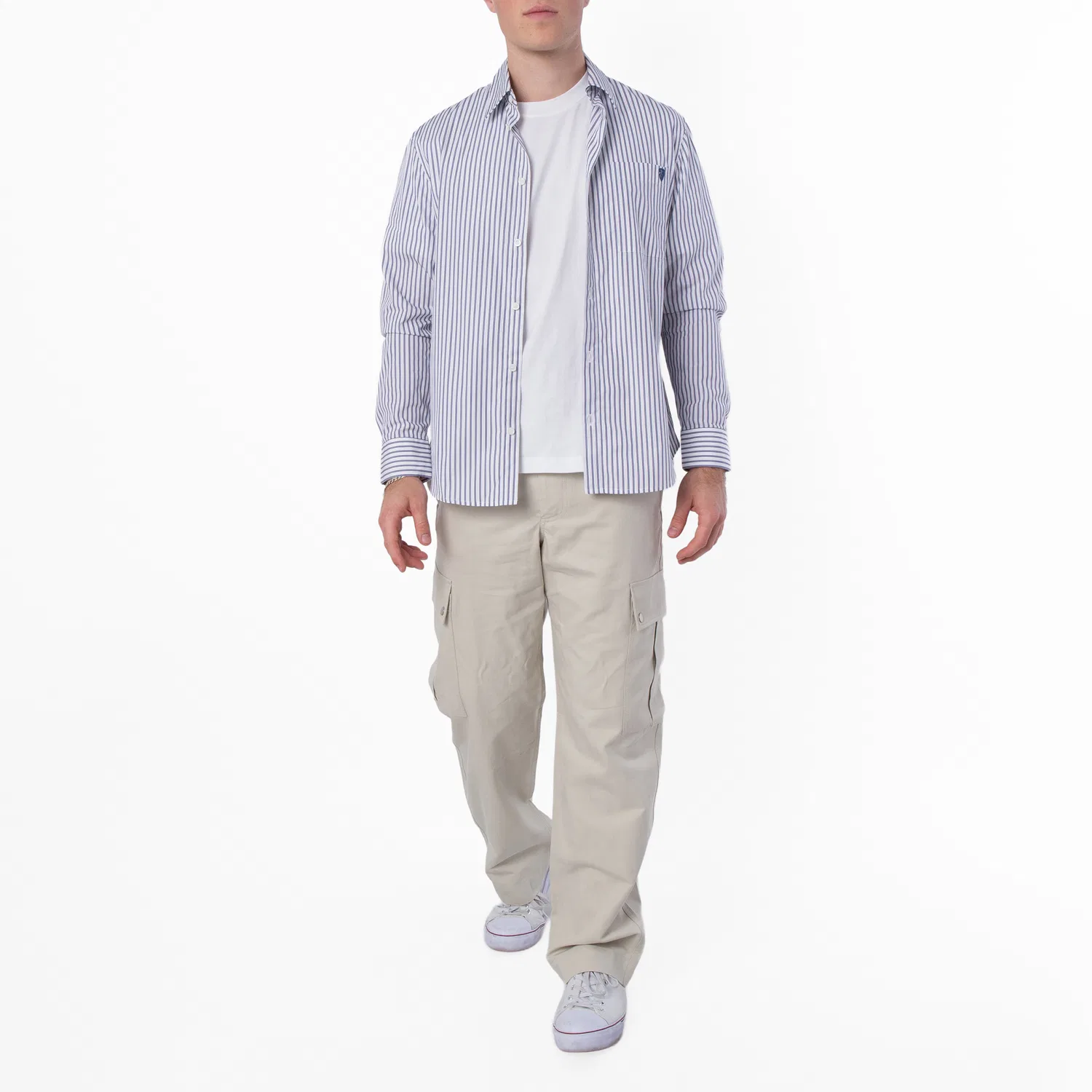 Рубашка повседневная с принтом B Shield Logo Stripe Burberry, Iris/Chalk
