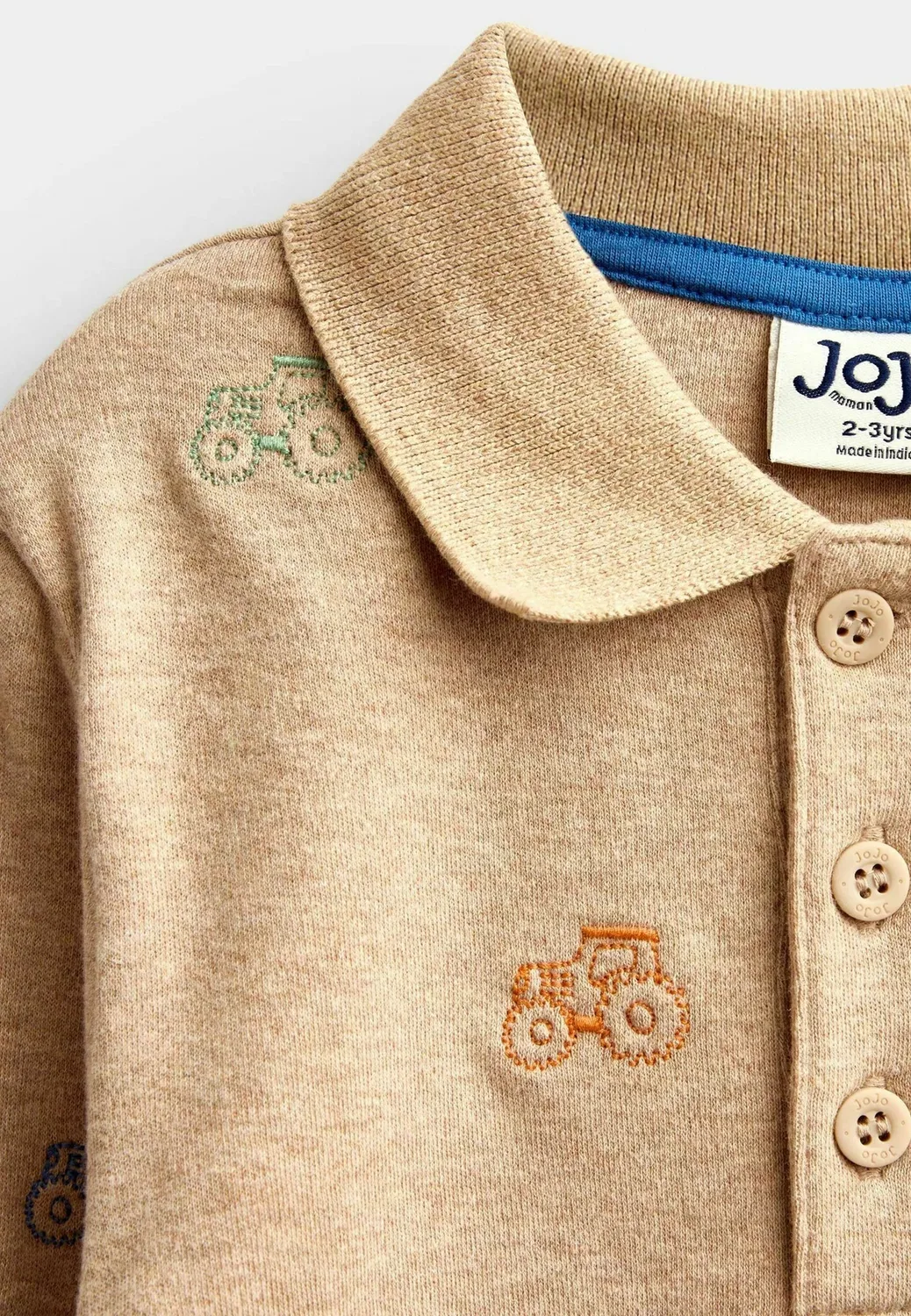 Вышитая рубашка поло - рубашка поло Jojo Maman Bébé, Brown Marl Tractor — фото 3
