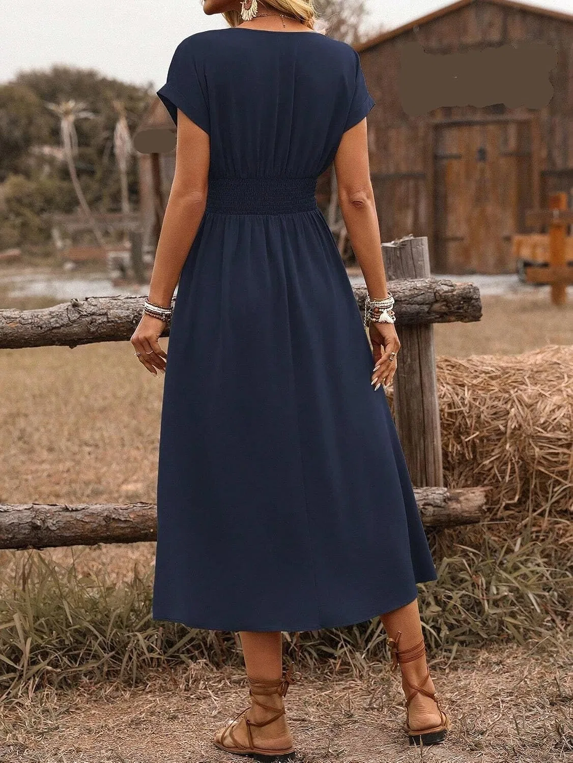 Женское повседневное платье миди A-силуэта с закрученной спинкой, Navy Blue — фото 2