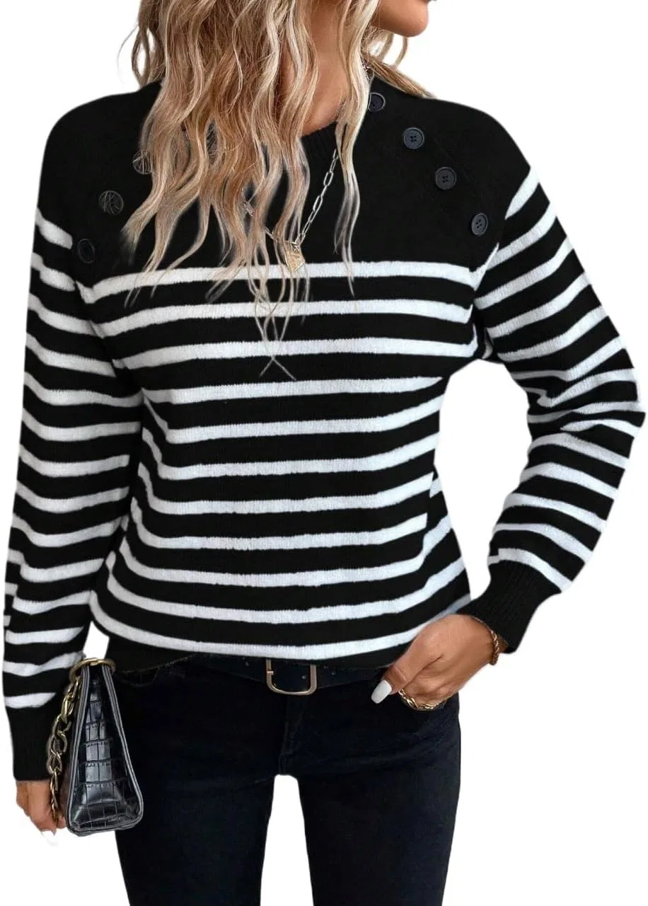 Женский свитер с длинным рукавом, Striped Pattern, чёрный