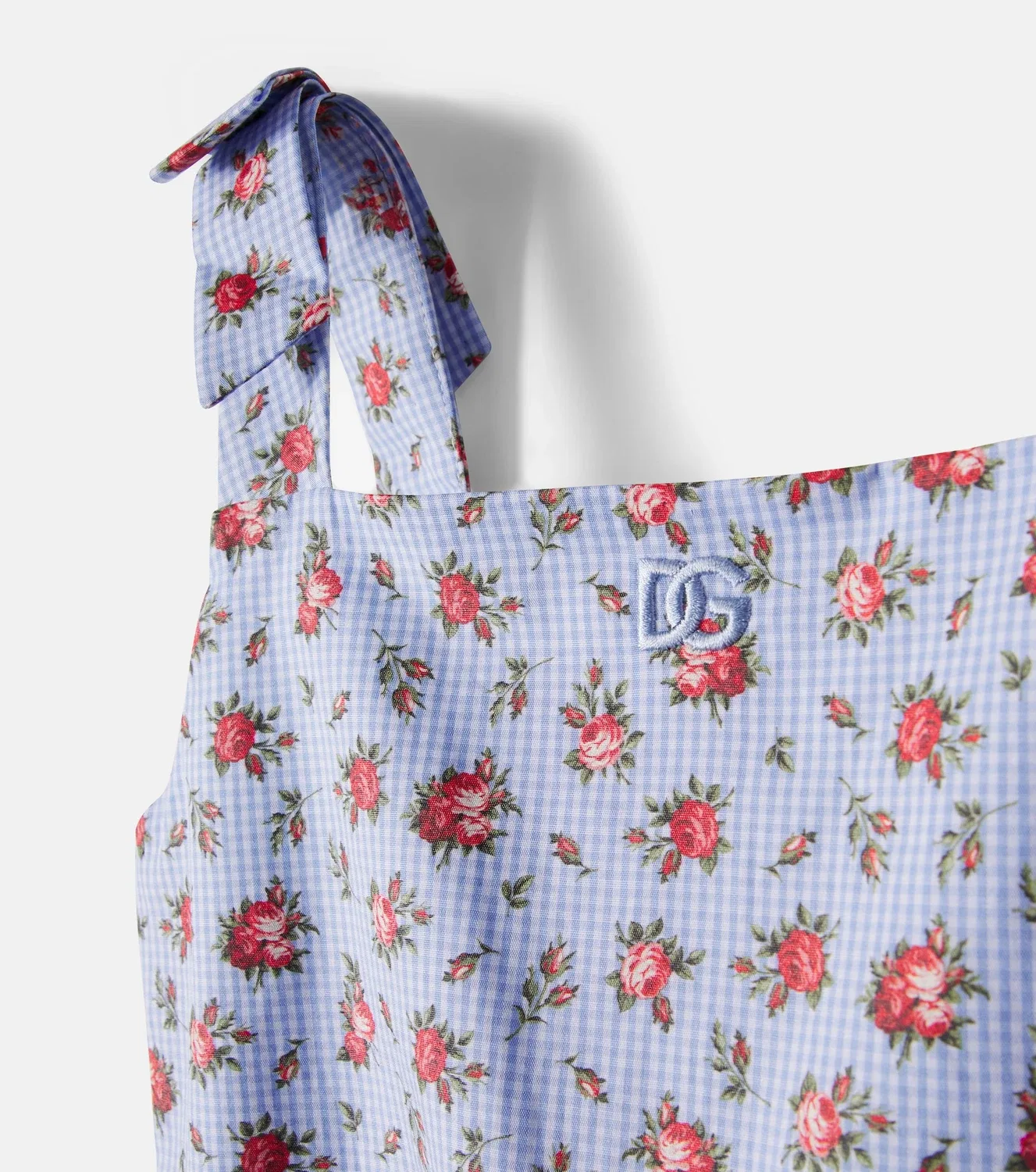 Платье хлопковое в цветочную клетку Dolce&Gabbana Kids, синий — фото 4