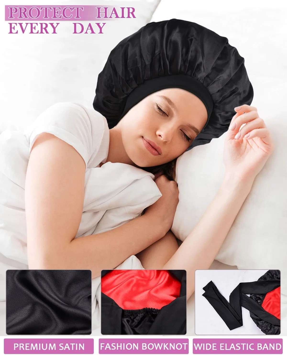 Шапочка для душа Satin Cap, COOLCHI, двойной слой, L, Black — фото 3