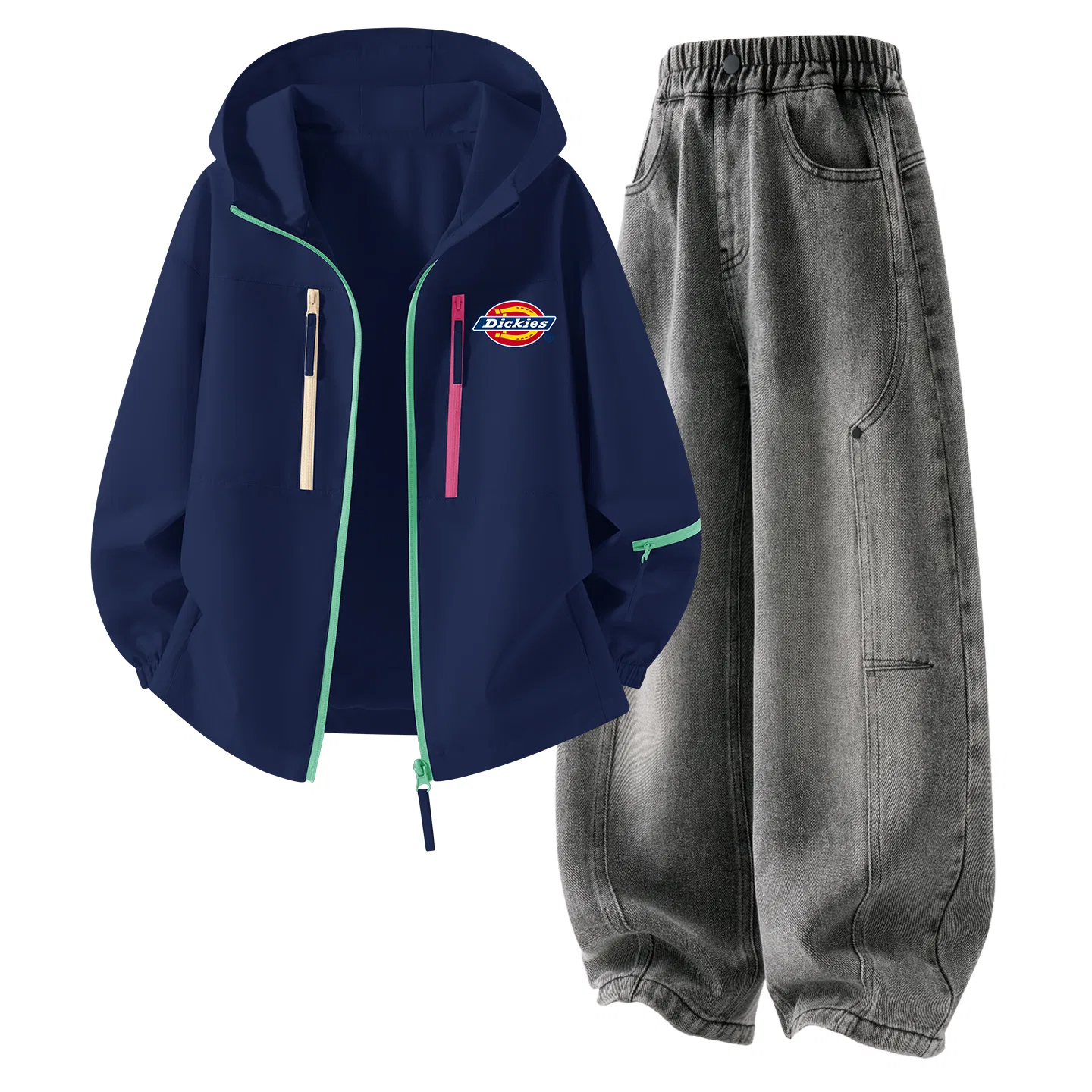 Детский спортивный костюм с капюшоном Silicone Standard K Navy Blue+Solid Color Gray Black, Dickies