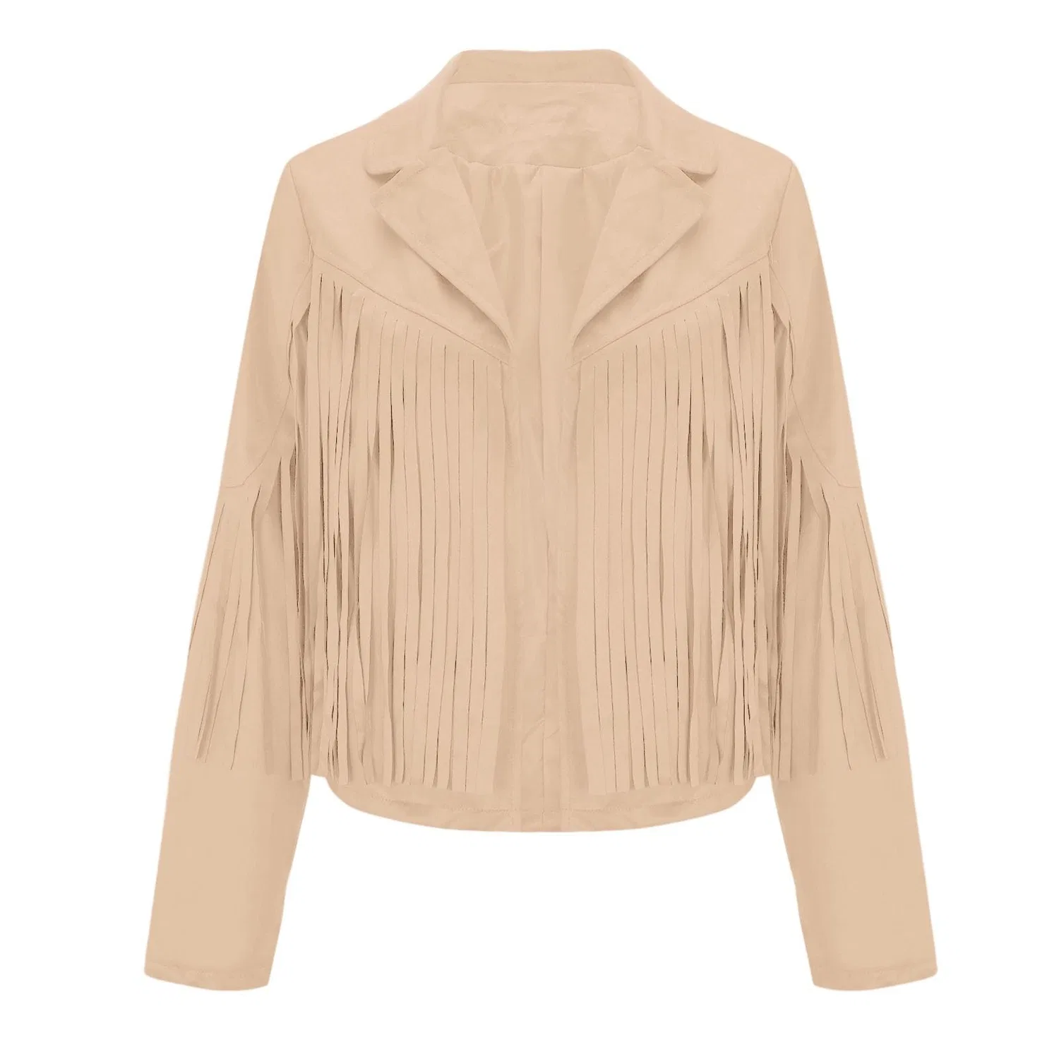 Женская куртка короткая slim fit с бахромой, beige — фото 3