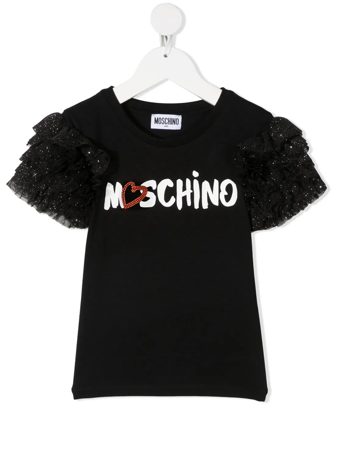 Футболка из стрейч‑хлопка с оборками Moschino, черный
