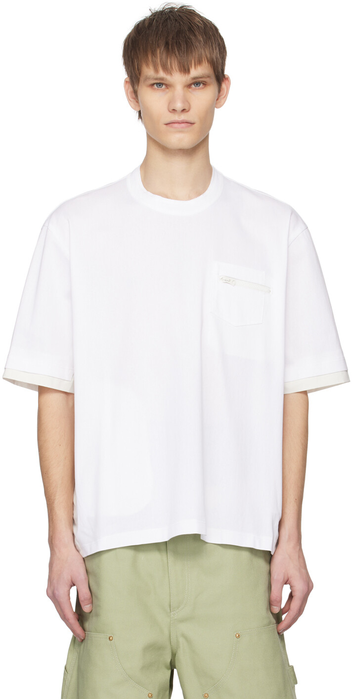 

Белая футболка со вставками Sacai, цвет White