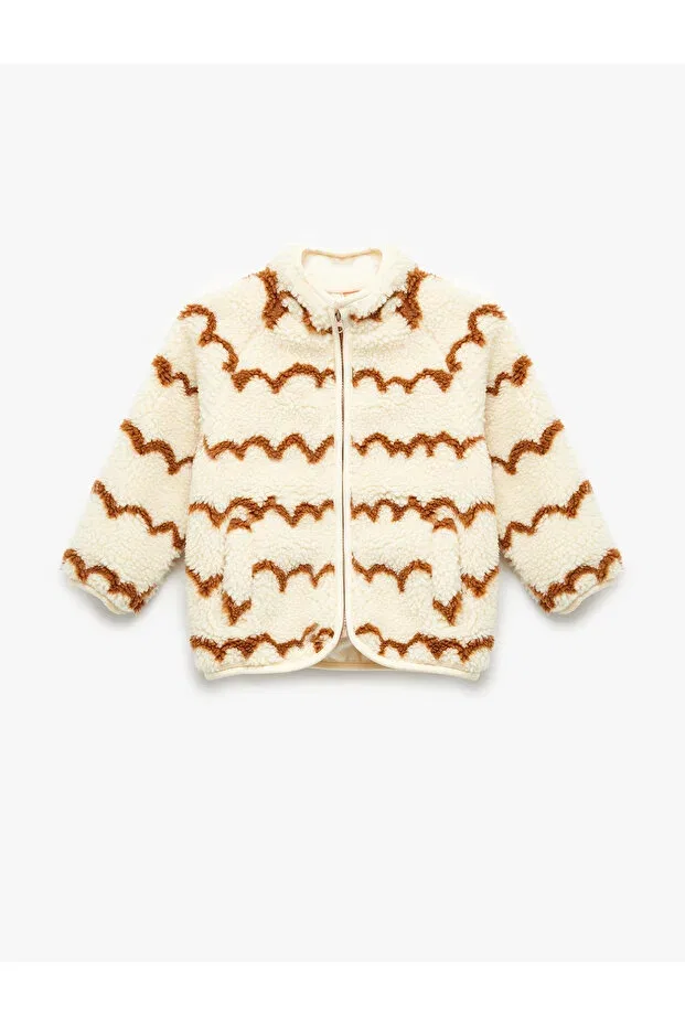 Детское зимнее пальто для девочек с принтом Koton, Ecru Patterned