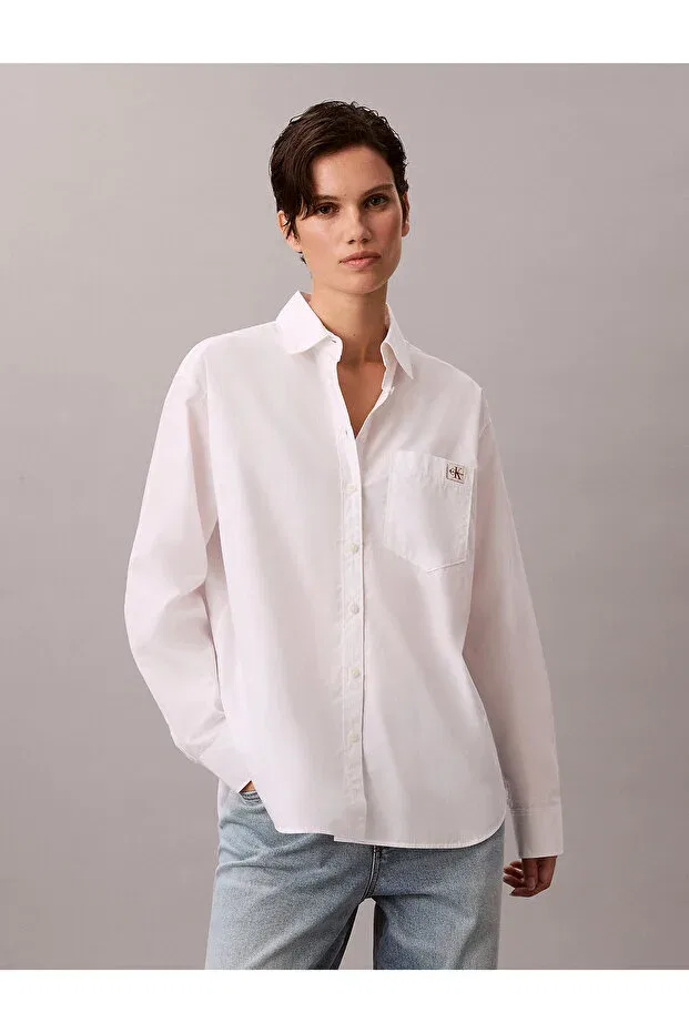 Женская рубашка хлопковая с длинным рукавом Calvin Klein, White