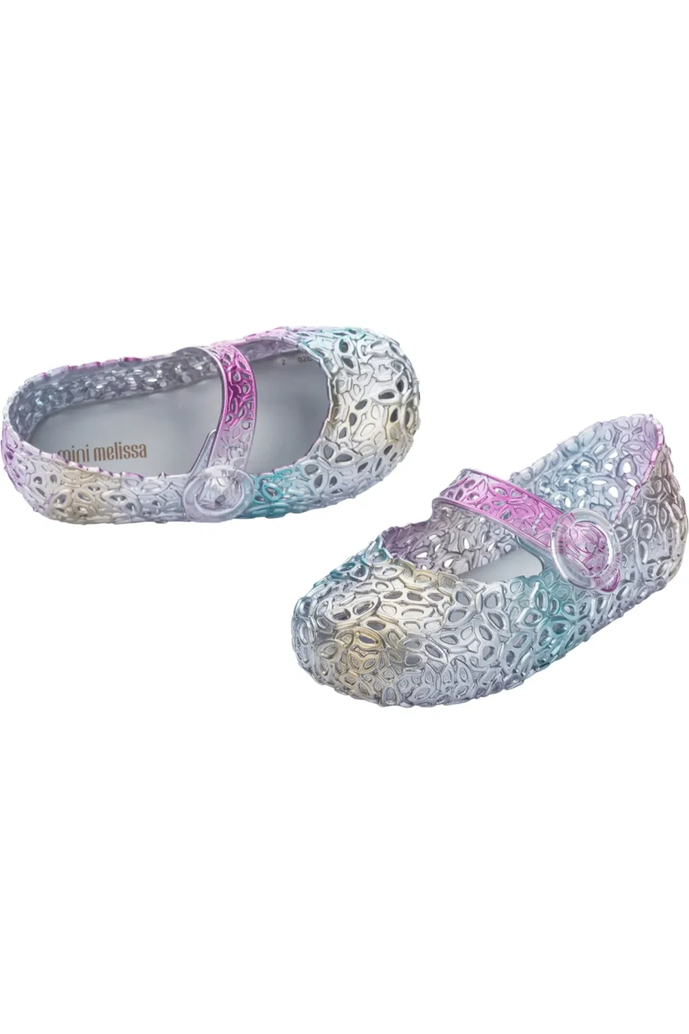 Туфли детские с перфорацией Mary Jane Mini Melissa, серебристый мультиколор — фото 4