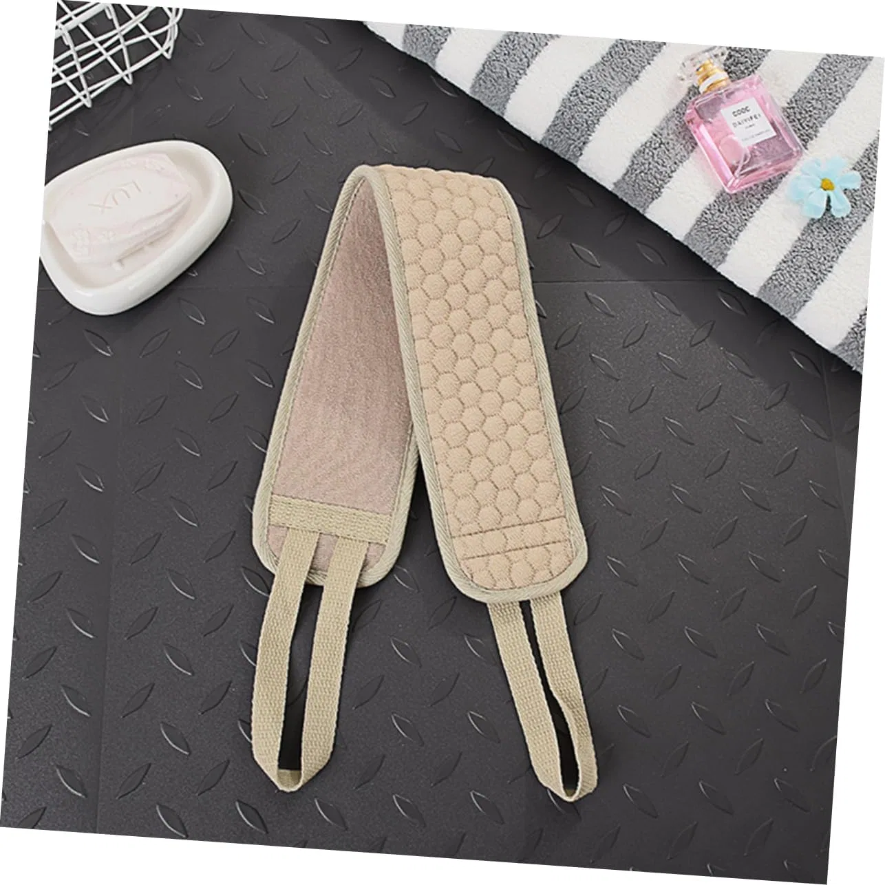 Скрабирующие перчатки для душа 6 шт, FOMIYES, двусторонние, 9.5x60 см, Beige — фото 2