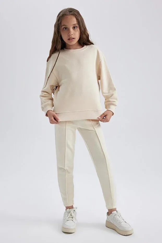 Детские свитшот для девочек с круглым вырезом Defacto, Beige-Bg286 — фото 2