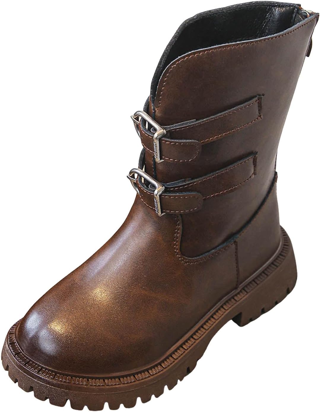 

Детские модные ботинки для девочек, короткие с двойной пряжкой, стимпанк стиль, ботинки для боевых игр, осенние и зимние модные ботильоны с боковой молнией и удобной подошвой Generic, Brown-A