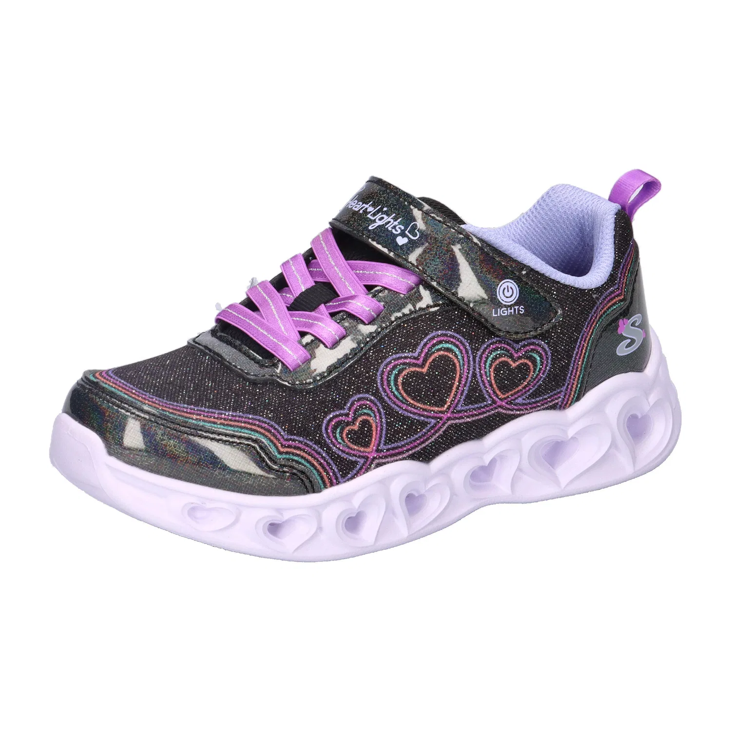 Детские кроссовки для девочек с подсветкой S-Lights Heart Lights-Bubble Love Skechers, Schwarz Rosa Schwarz