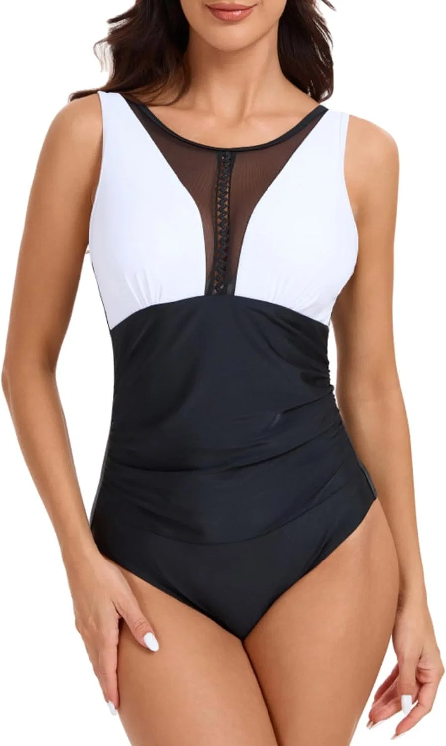 Женский цельный купальник с эффектом утяжки Mesh, White — фото 4