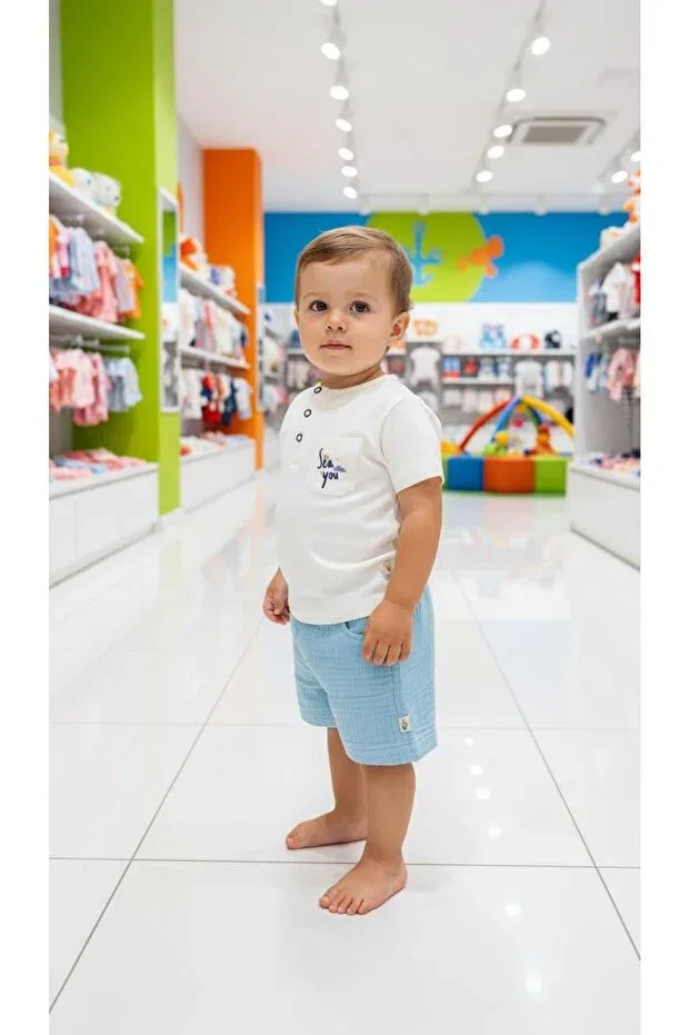 Детские шорты для мальчиков в полоску Milk & Muffin, Light Blue — фото 2