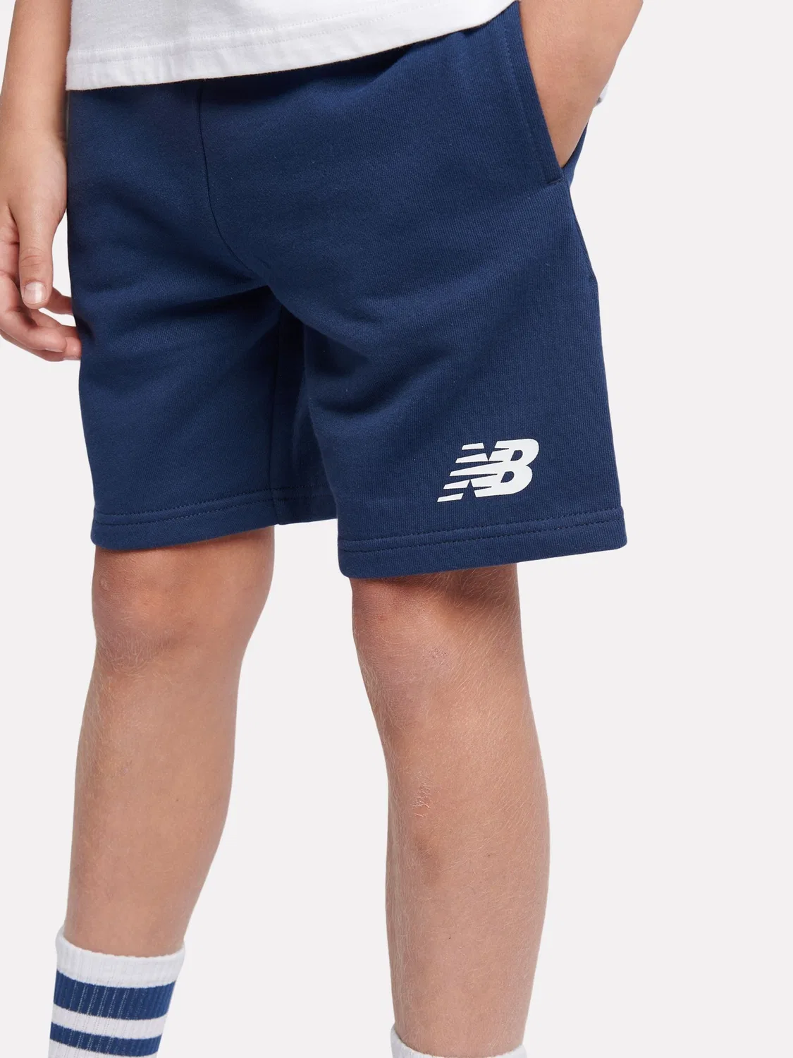 Шорты из французского терри с логотипом New Balance, синие — фото 4