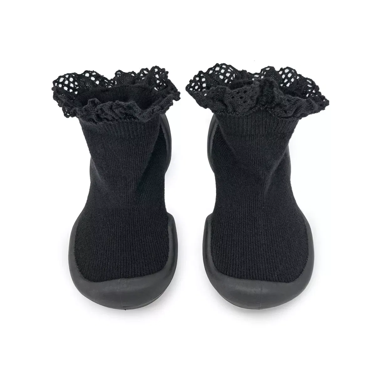 Детские кеды для девочек с кружевной отделкой Komuello, Black — фото 2