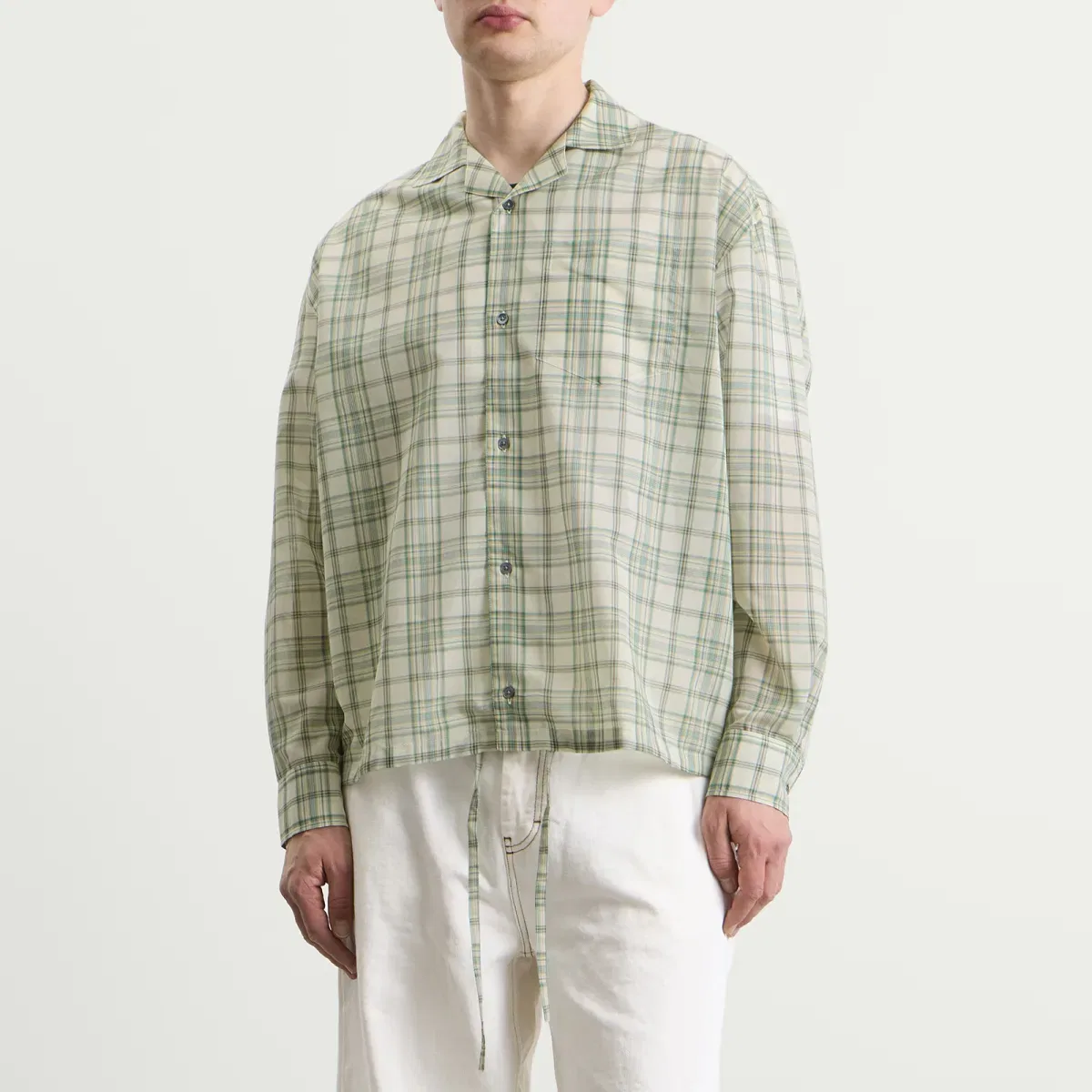 Рубашка свободного кроя с принтом Check Veil Boxy Shirt Ami Paris, Vert Sapin Blanc Creme — фото 2