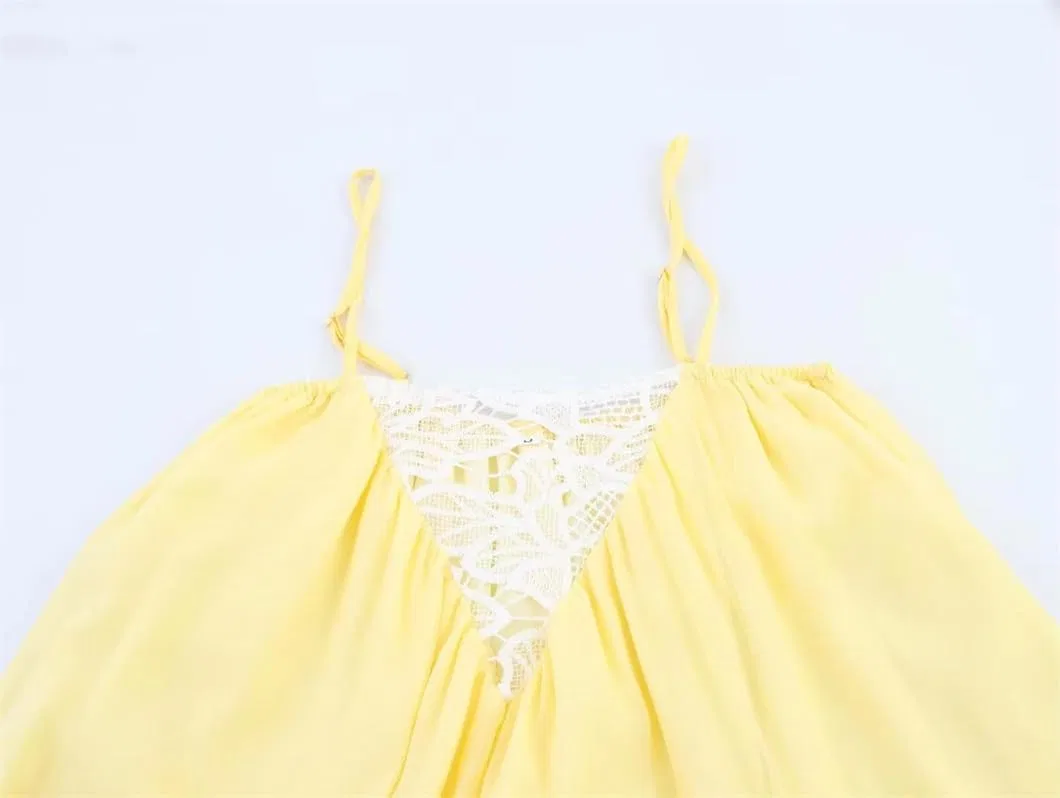Женское пляжное платье с кружевными вставками, Yellow — фото 4