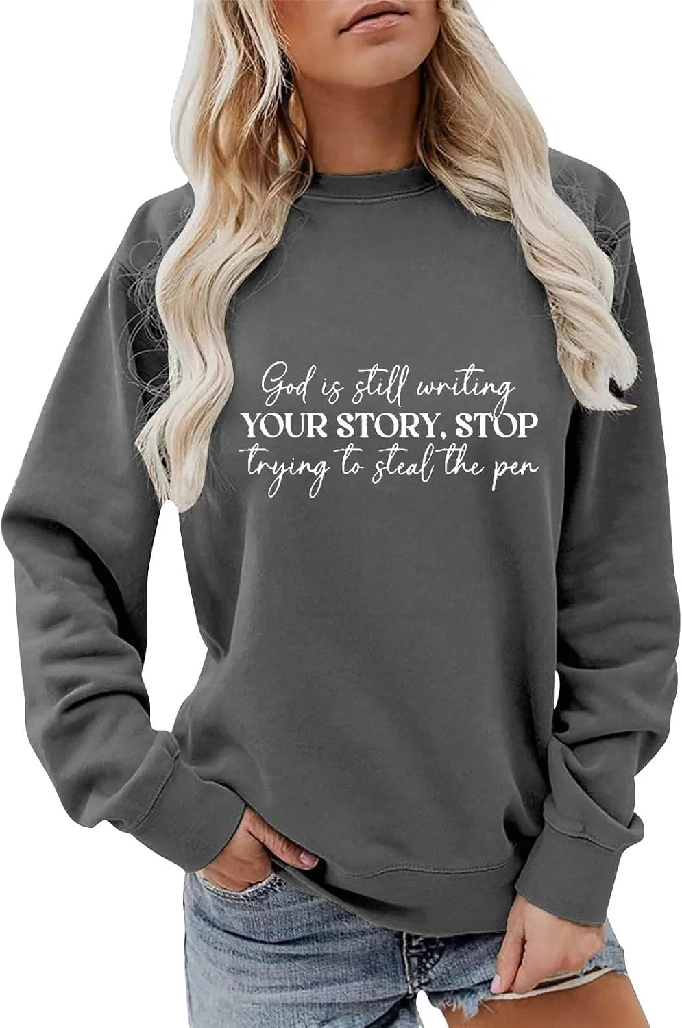Женский свитшот-худи с принтом God Is Still Writing Your Story, тёмно-серый