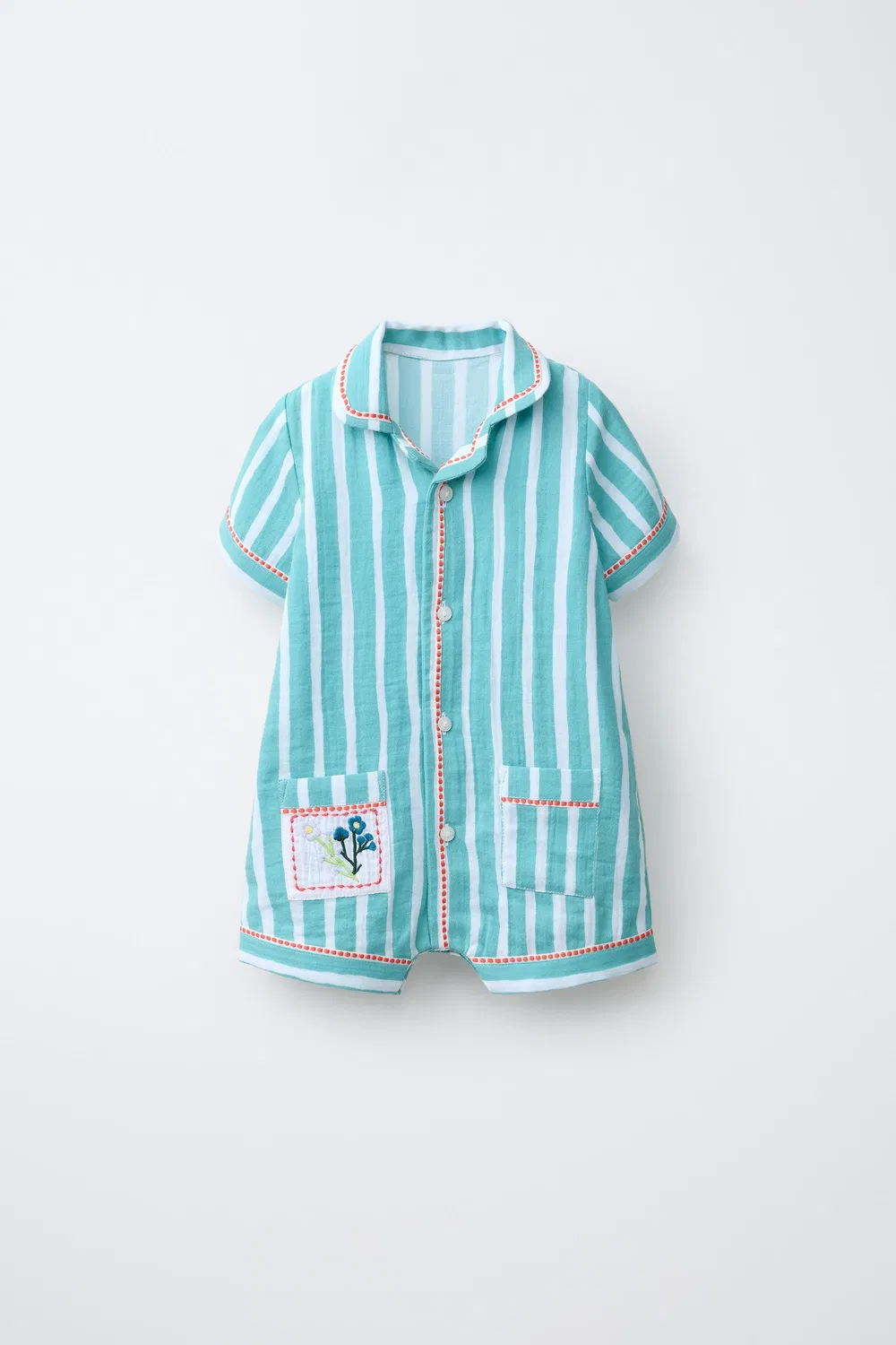 1 месяц - 2 года / Полосатый спальный комбинезон с цветочной нашивкой ZARA, Blue/White